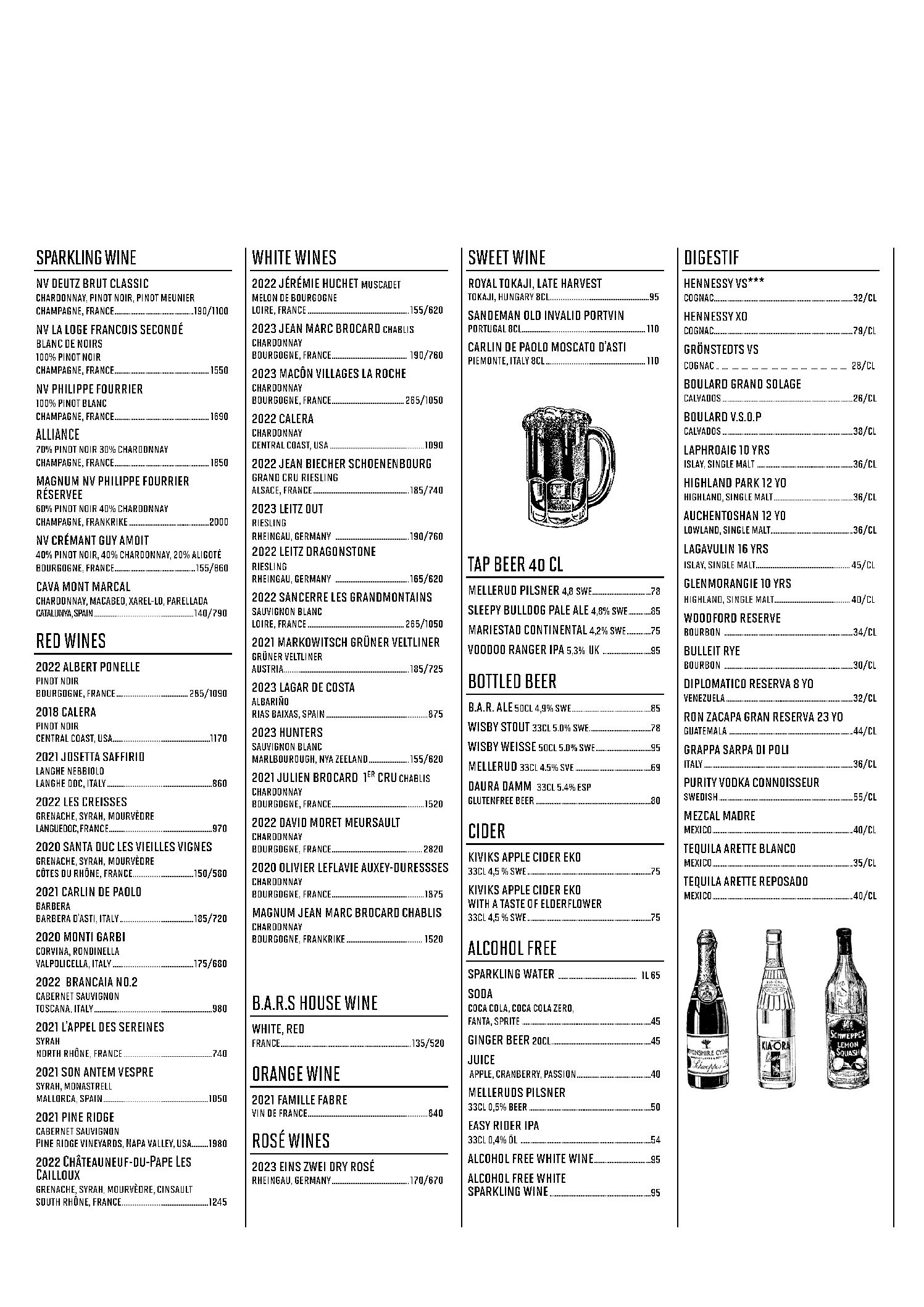 Beverages Menu